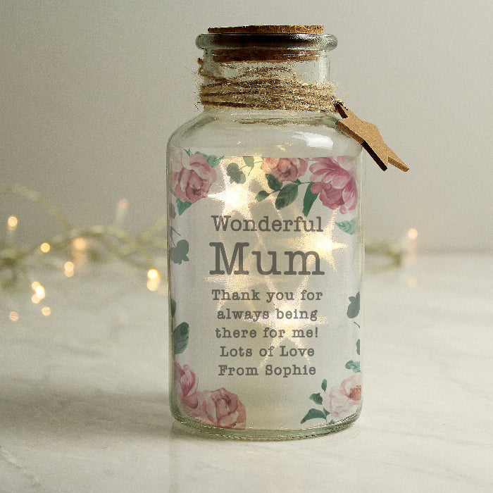 Personalised Mother’s Day Floral LED Glass Jar - Any Text