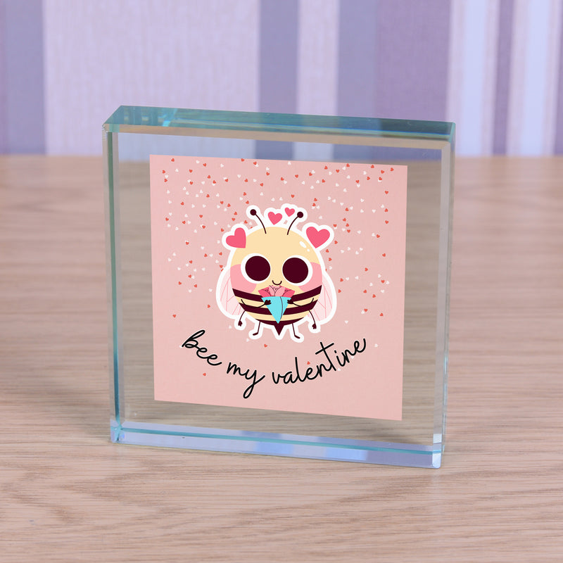 Bee My Valentine Hearts Crystal Glass Ornament