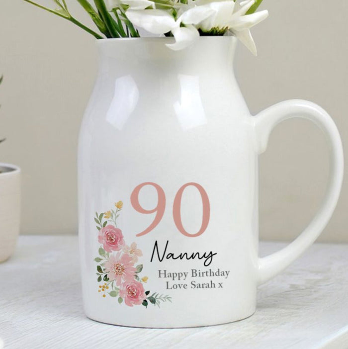 Personalised Floral 90th Birthday Jug Vase