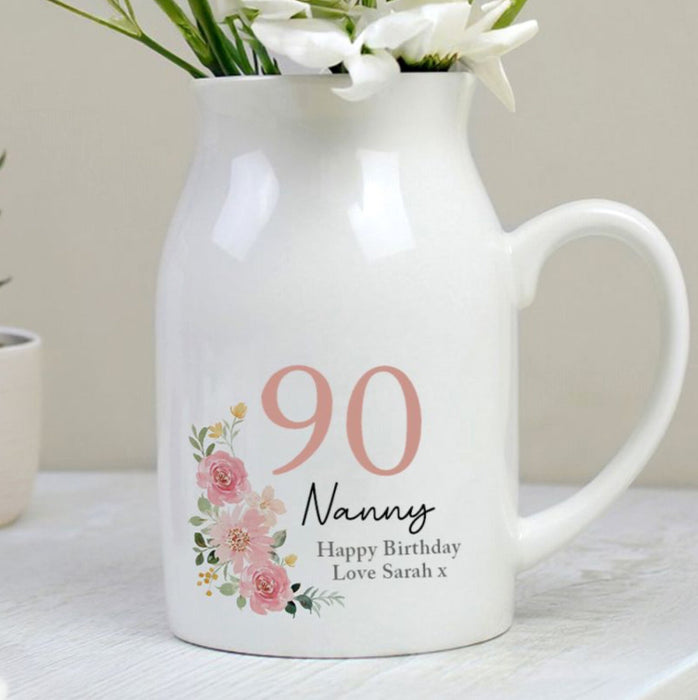 Personalised Floral 90th Birthday Jug Vase