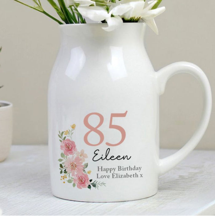 Personalised Floral 85th Birthday Jug Vase