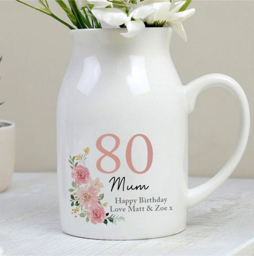 Personalised Floral 80th Birthday Jug Vase