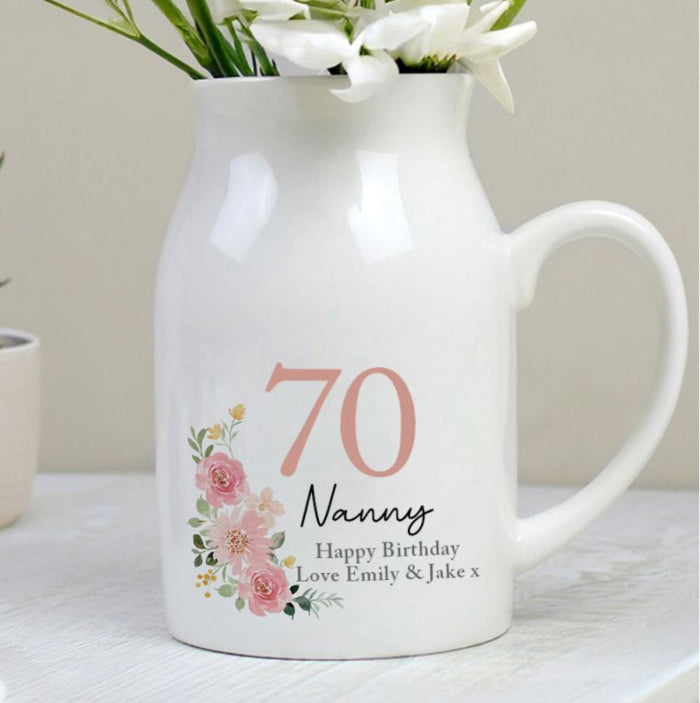 Personalised Floral 70th Birthday Jug Vase