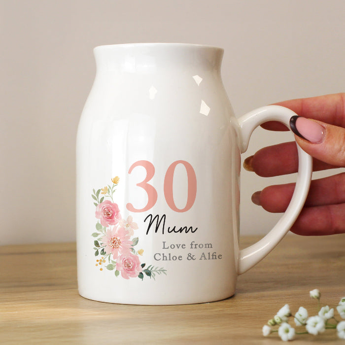 Personalised Floral 30th Birthday Jug Vase