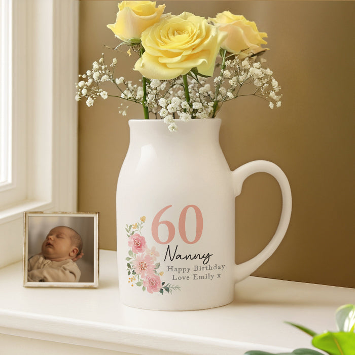 Personalised Floral 60th Birthday Jug Vase