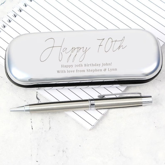 Personalised 70th Birthday Silver Pen and Box Gift Set
