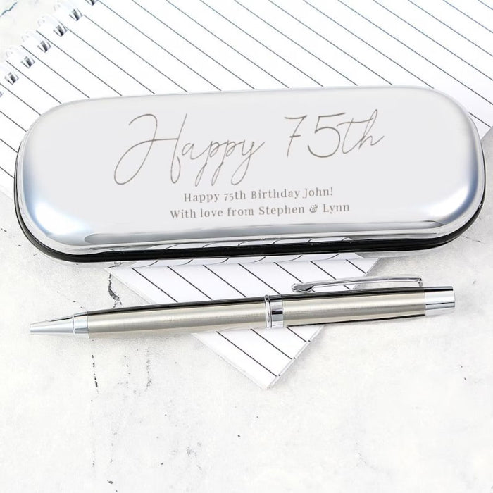 Personalised 75th Birthday Silver Pen and Box Gift Set