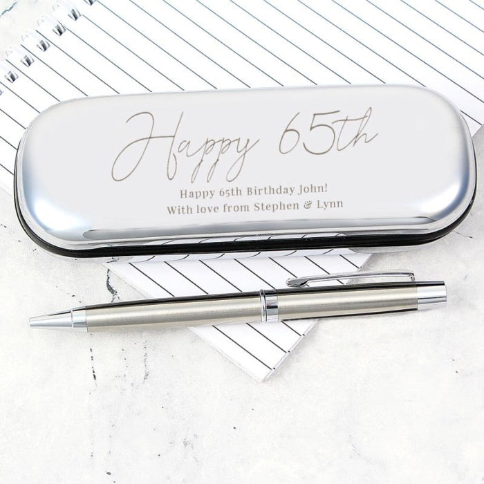 Personalised 65th Birthday Silver Pen and Box Gift Set