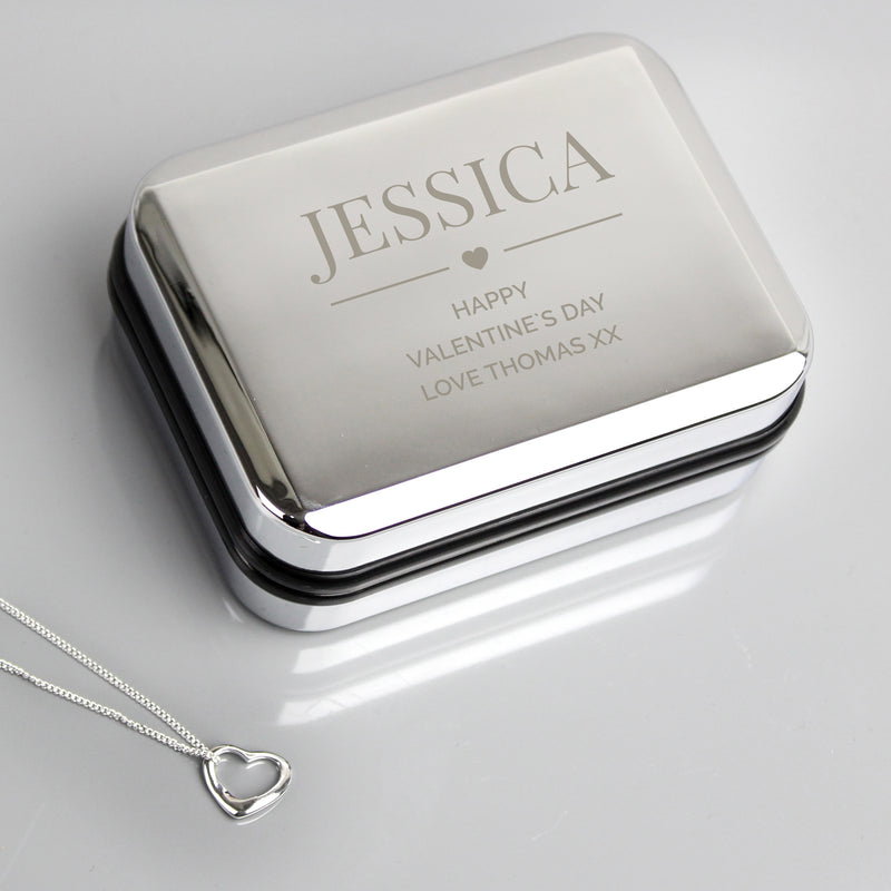 Sterling Silver Heart Necklace With Personalised Valentines Gift Box 