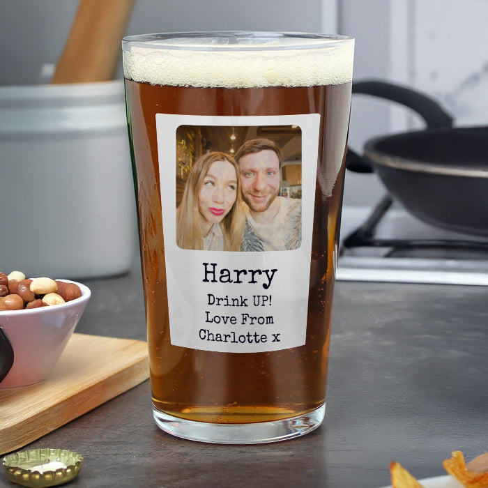 Personalised Photo Upload Beer Glass With Message
