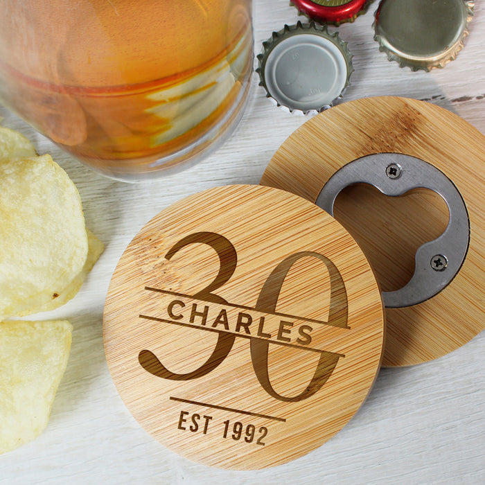 Personalised Birthday Bamboo Bottle Opener Coaster