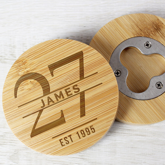 Personalised Birthday Bamboo Bottle Opener Coaster