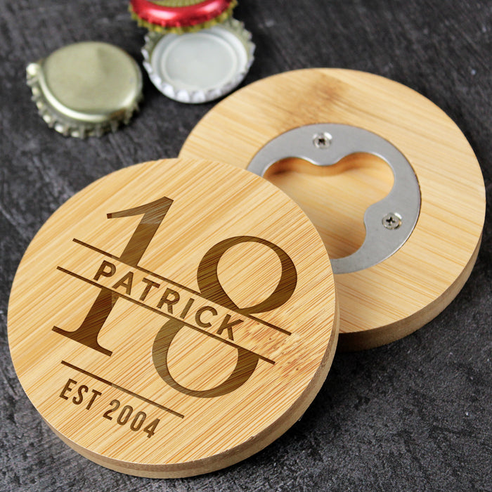 Personalised Birthday Bamboo Bottle Opener Coaster