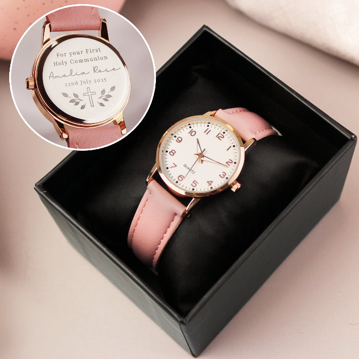 Engraved Holy Communion Pink Watch