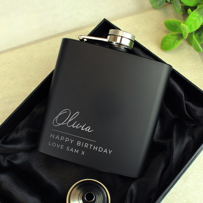 Personalised Free Text Script Black Stainless Steel Hip Flask
