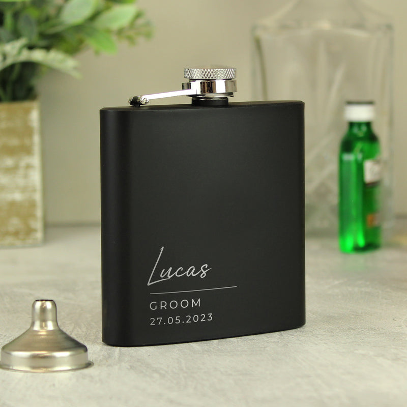 Personalised Free Text Script Black Stainless Steel Hip Flask