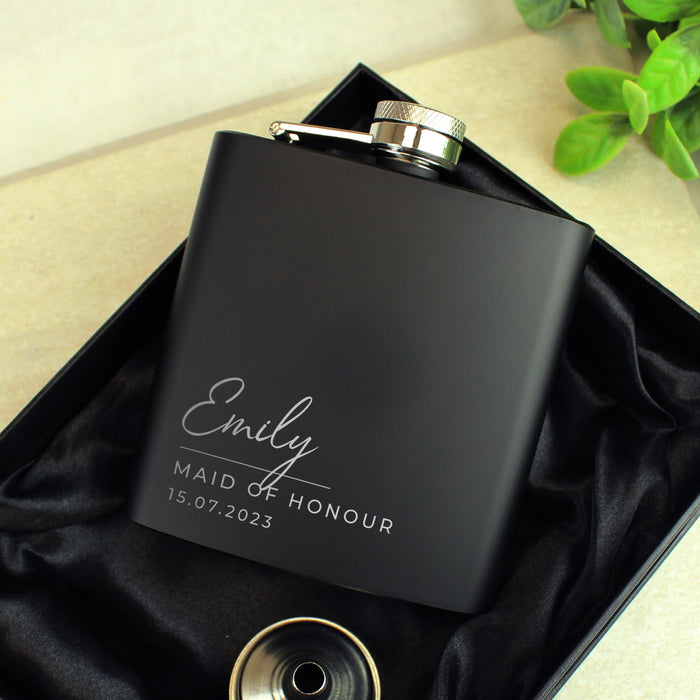 Personalised Free Text Script Black Stainless Steel Hip Flask