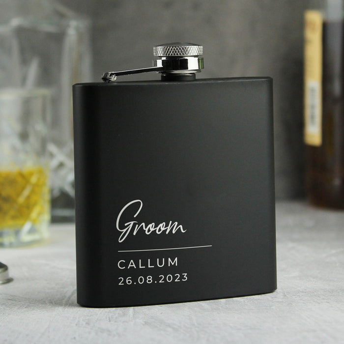 Personalised Free Text Script Black Stainless Steel Hip Flask