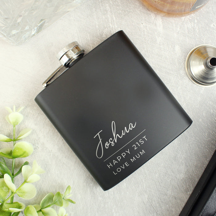 Personalised Free Text Script Black Stainless Steel Hip Flask