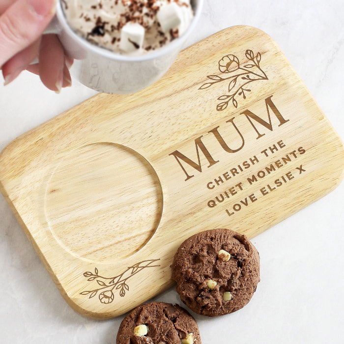 Personalised Floral Wooden Tea & Biscuit Board
