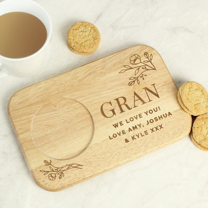 Personalised Floral Wooden Tea & Biscuit Board