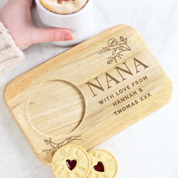 Personalised Floral Wooden Tea & Biscuit Board
