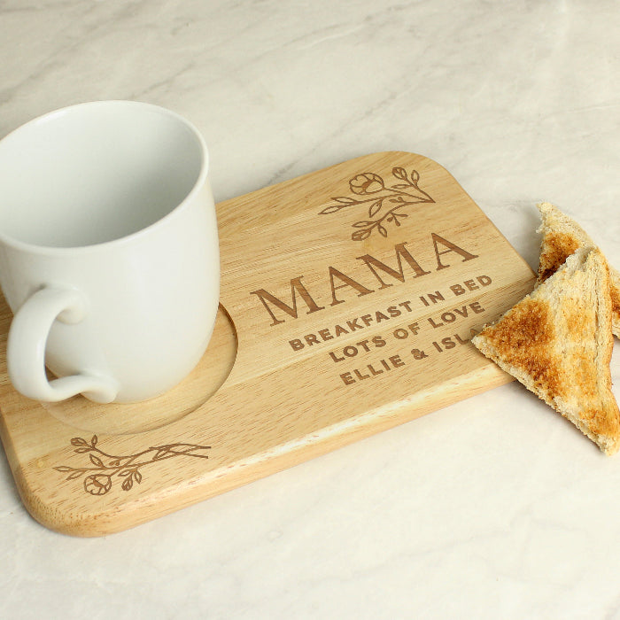 Personalised Floral Wooden Tea & Biscuit Board