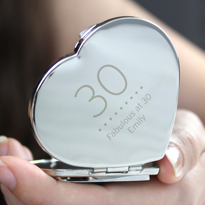 Engraved Birthday Age Diamante Heart Compact Mirror