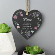 Personalised Wild Flowers Slate Heart Hanging Sign