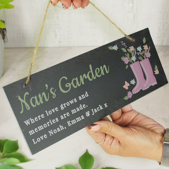 Personalised Floral Welly Garden Slate Sign