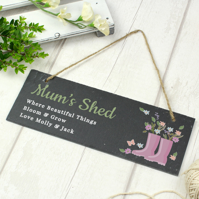 Personalised Floral Welly Garden Slate Sign