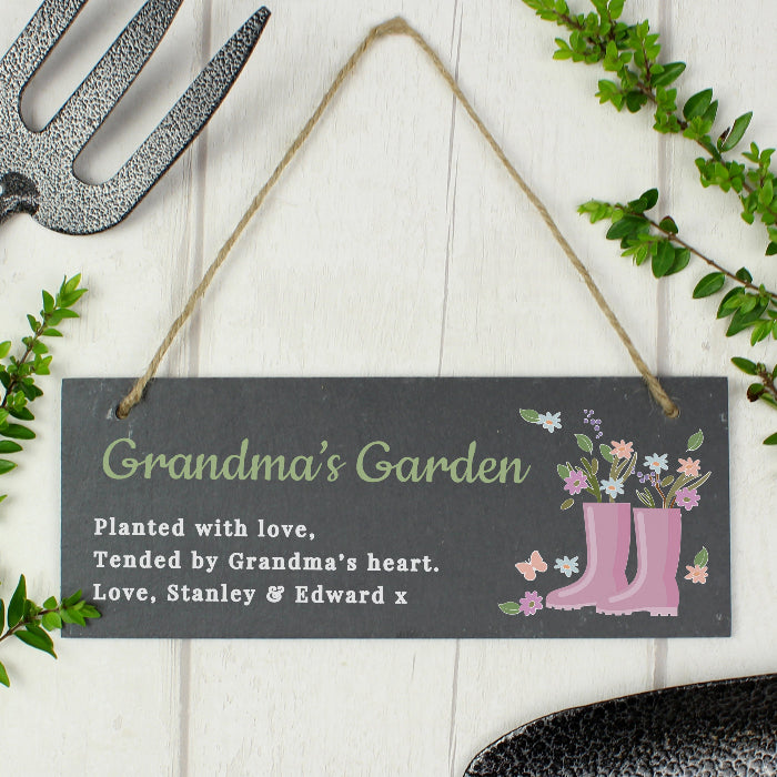 Personalised Floral Welly Garden Slate Sign