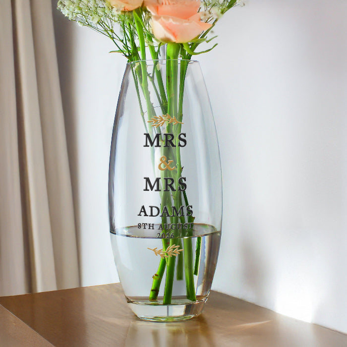 Mrs & Mrs Glass Vase - Personalised