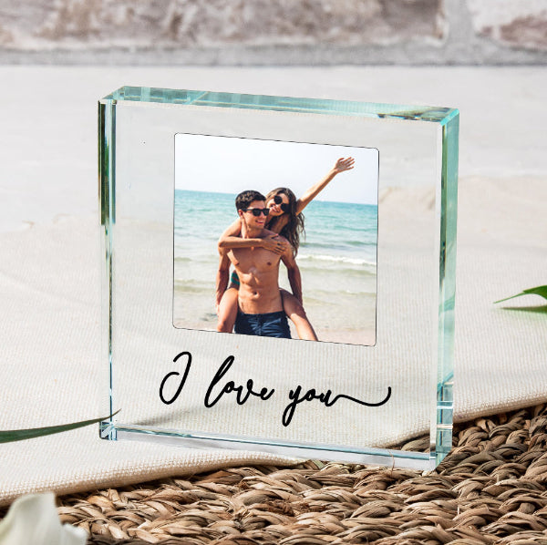 I love You Photo Glass Ornament