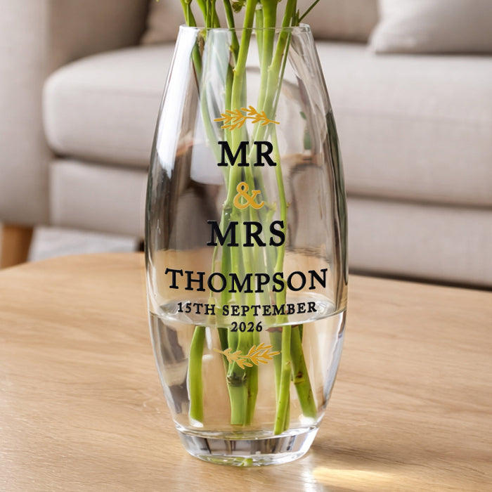 Mr & Mrs Wedding Glass Vase - Personalised