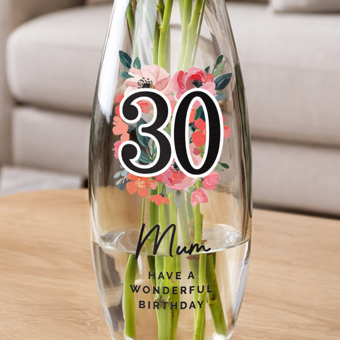 Personalised Floral Birthday Glass Vase