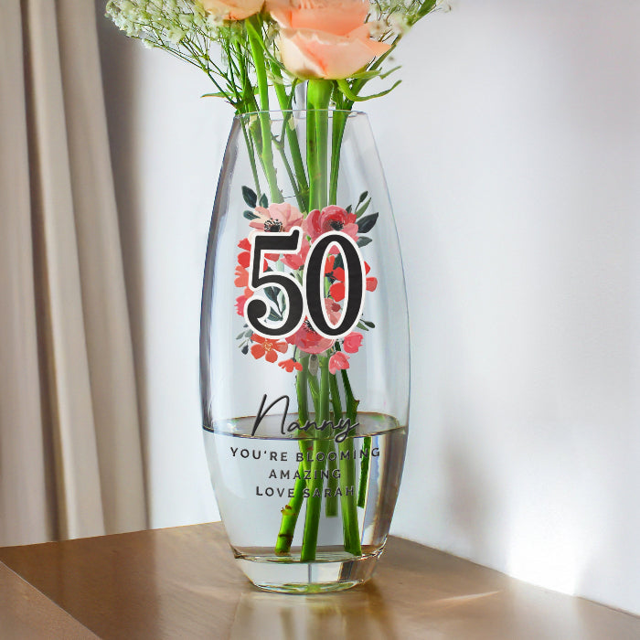 Personalised Floral Birthday Glass Vase
