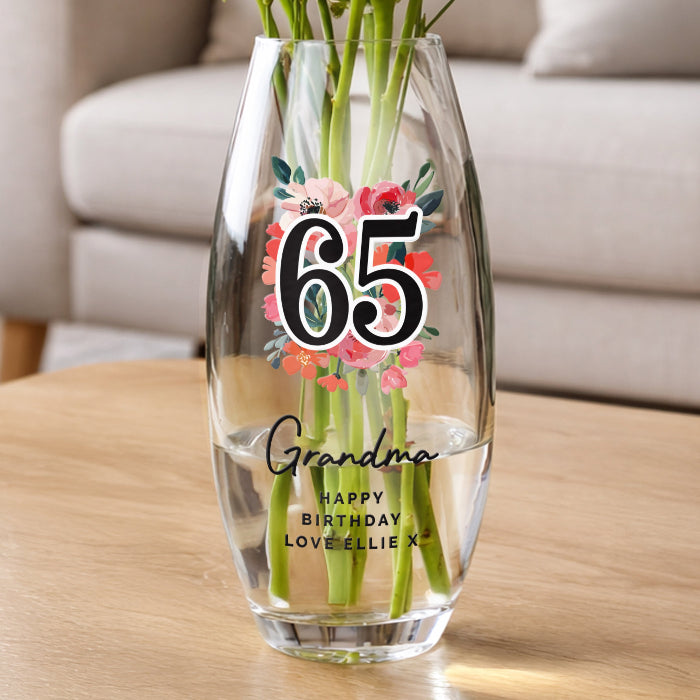 Personalised Floral Birthday Glass Vase