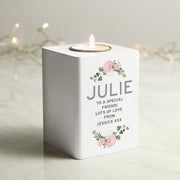 Personalised Abstract Rose White Wooden Tea light Holder