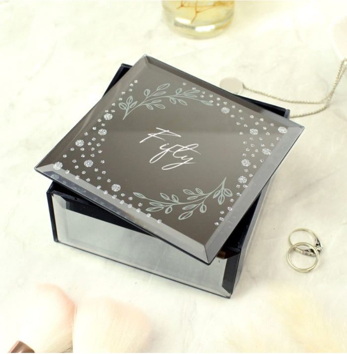 50th Birthday Diamante Mirrored Trinket Box - Fifty