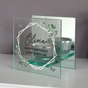 Personalised Botanical Mirrored Glass Tea Light Candle Holder