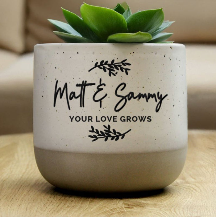 Personalised 9th Anniversary Flecked Plant Pot - Botanical