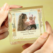 Personalised Wild Flowers Photo Upload Crystal Glass Block