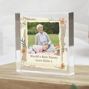 Personalised Wild Flowers Photo Upload Crystal Glass Block