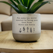 Personalised Floral Flecked Plant Pot - Any Message