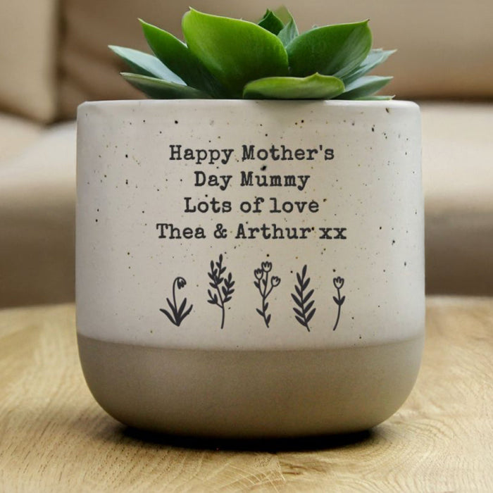 Personalised Mother’s Day Floral Flecked Plant Pot - Any Message
