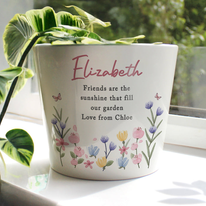 Personalised Pretty Floral Large Plant Pot - Any Message
