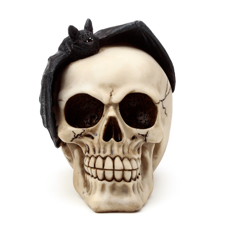 Gruesome Skull Head with Bat Ornament