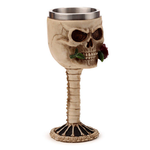 Decorative Skulls with Red Rose in Mouth Goblet