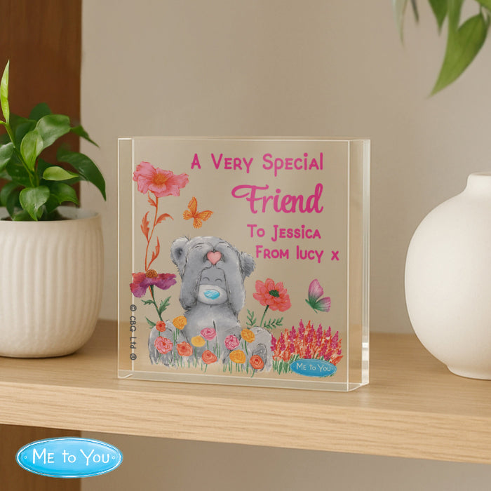 Personalised Me to You Flowery Glass Block - Mother’s Day Gift